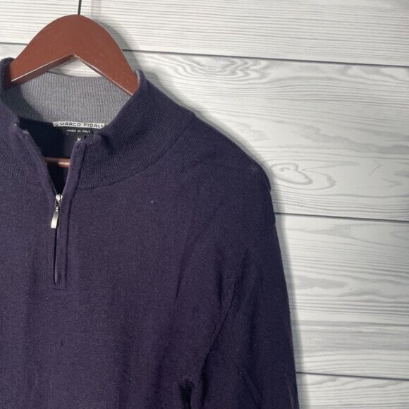 Marco Fiori 100% Merino Wool Dark Purple Pullover Quarter Zip Sweater Men Medium - Picture 2 of 7